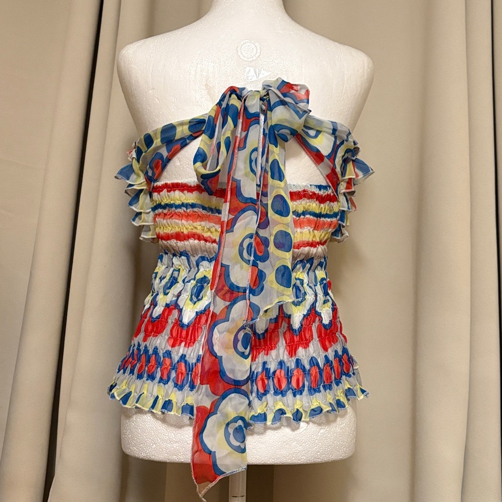 Roly Poly Colorful Ruffled Strapless Top L - Picture 5 of 7